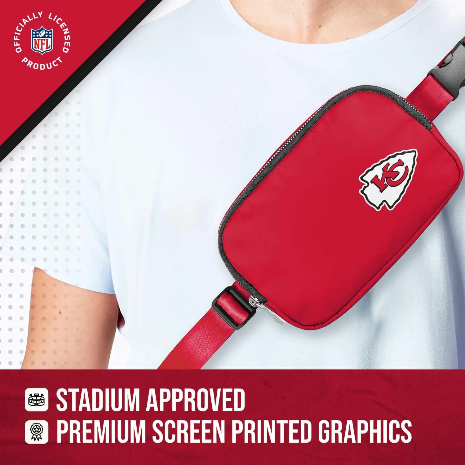 FOCO NFL Gameday On The Move Crossbody Belt Bag - Officially Licensed - Stadium Approved - Adjustable & Stylish