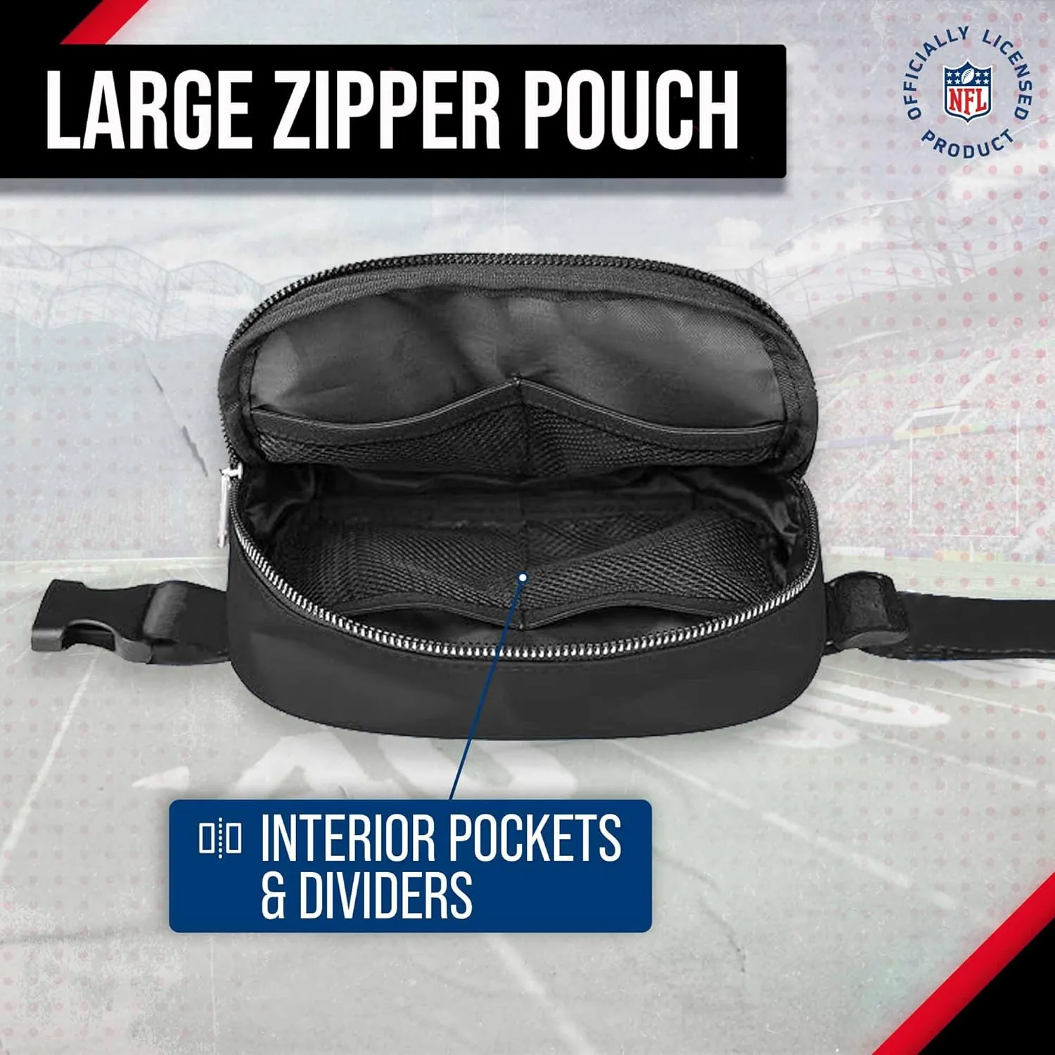 FOCO NFL Gameday On The Move Crossbody Belt Bag - Officially Licensed - Stadium Approved - Adjustable & Stylish
