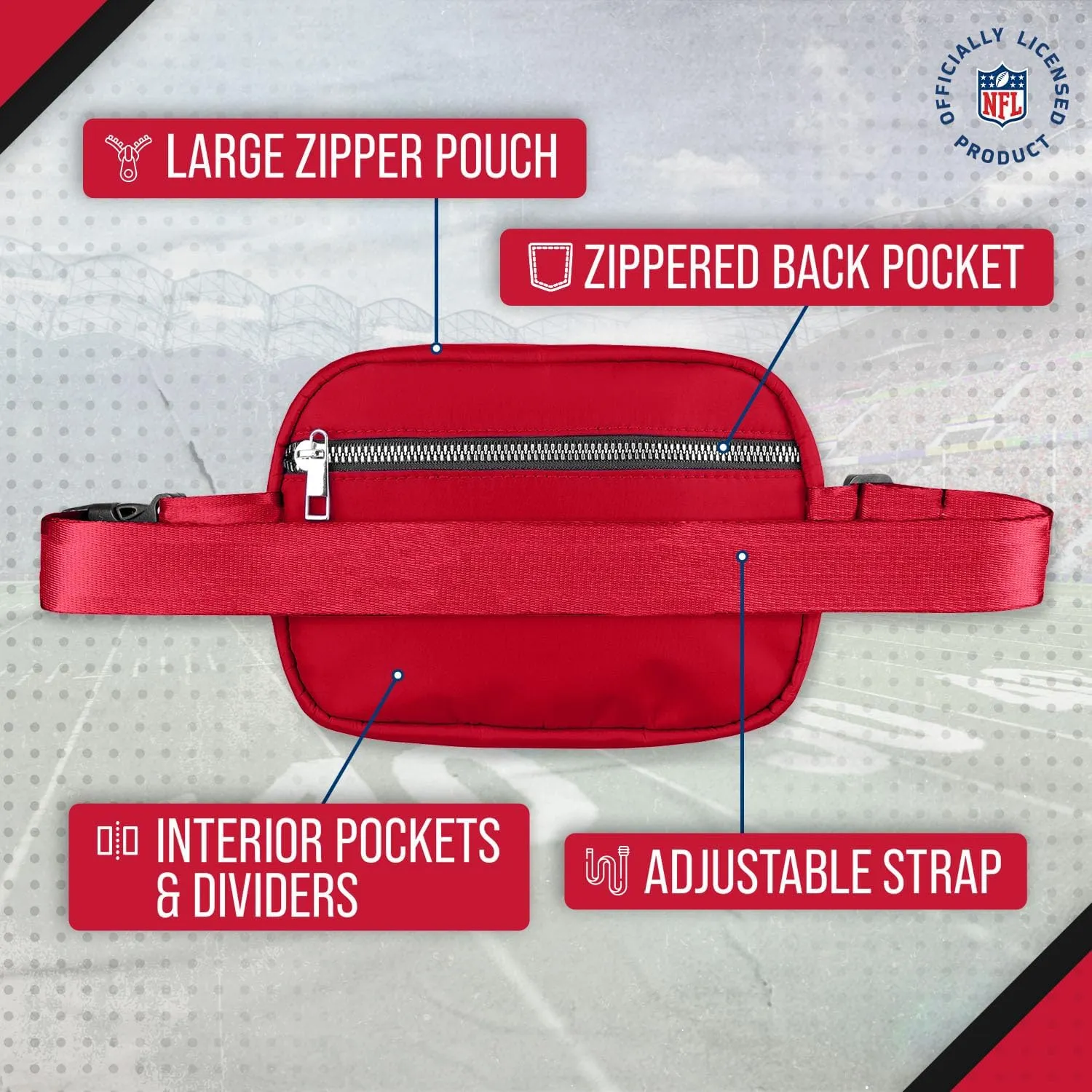 FOCO NFL Gameday On The Move Crossbody Belt Bag - Officially Licensed - Stadium Approved - Adjustable & Stylish