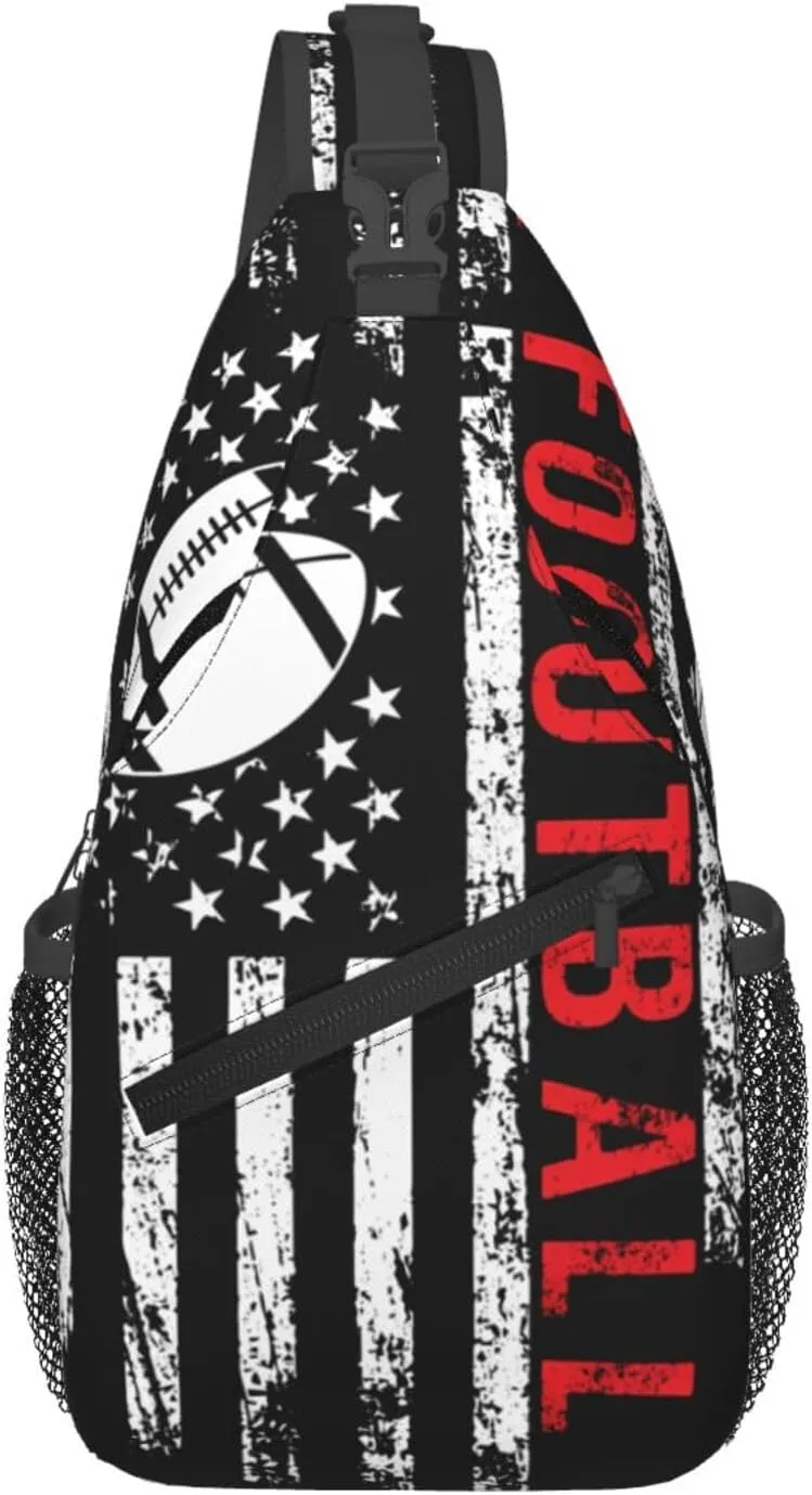 Football American Flag Sport Crossbody Sling Bag Chest Bags Casual Shoulder Backpack Sport Fanny Pack Gym Diagonally Daypack with Adjustable Strap for Running