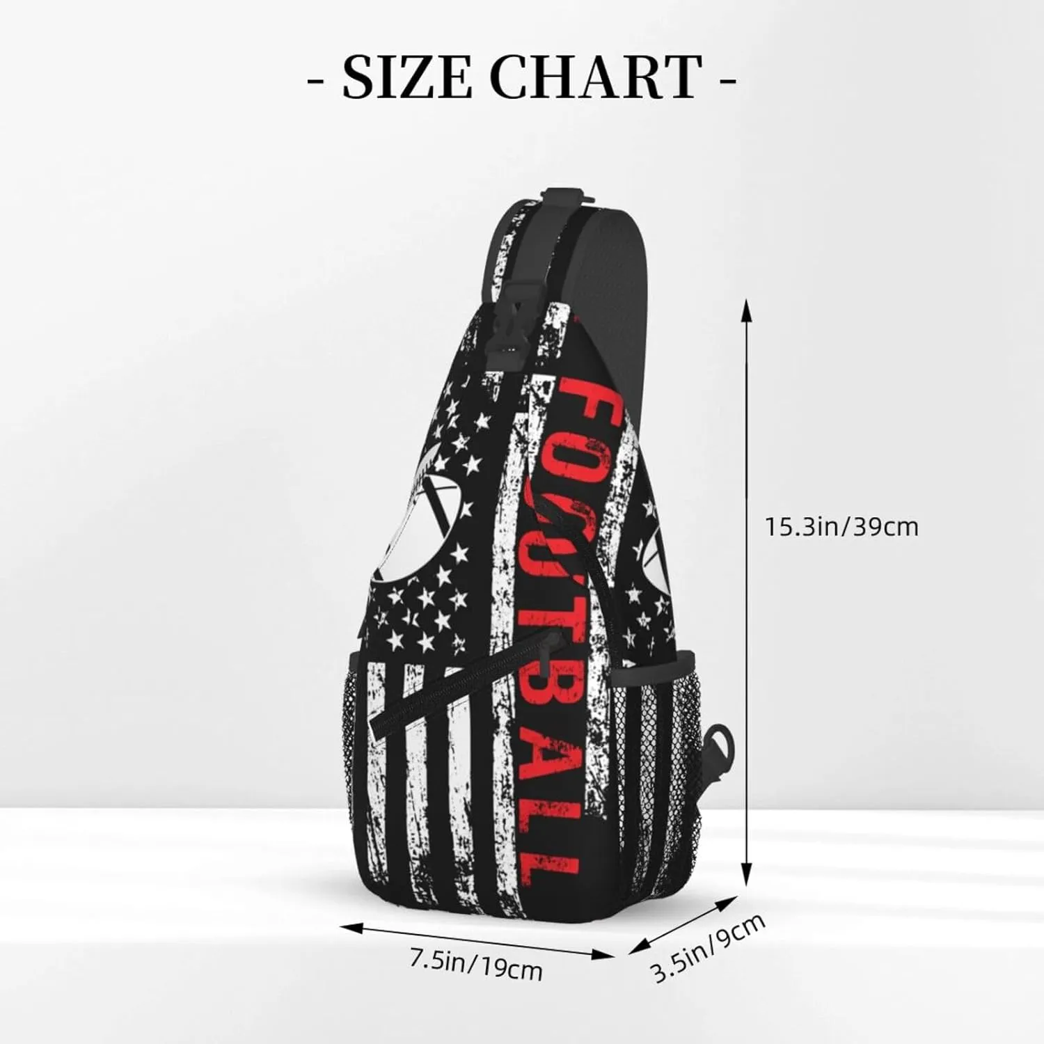 Football American Flag Sport Crossbody Sling Bag Chest Bags Casual Shoulder Backpack Sport Fanny Pack Gym Diagonally Daypack with Adjustable Strap for Running