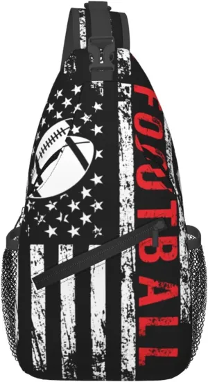 Football American Flag Sport Crossbody Sling Bag Chest Bags Casual Shoulder Backpack Sport Fanny Pack Gym Diagonally Daypack with Adjustable Strap for Running