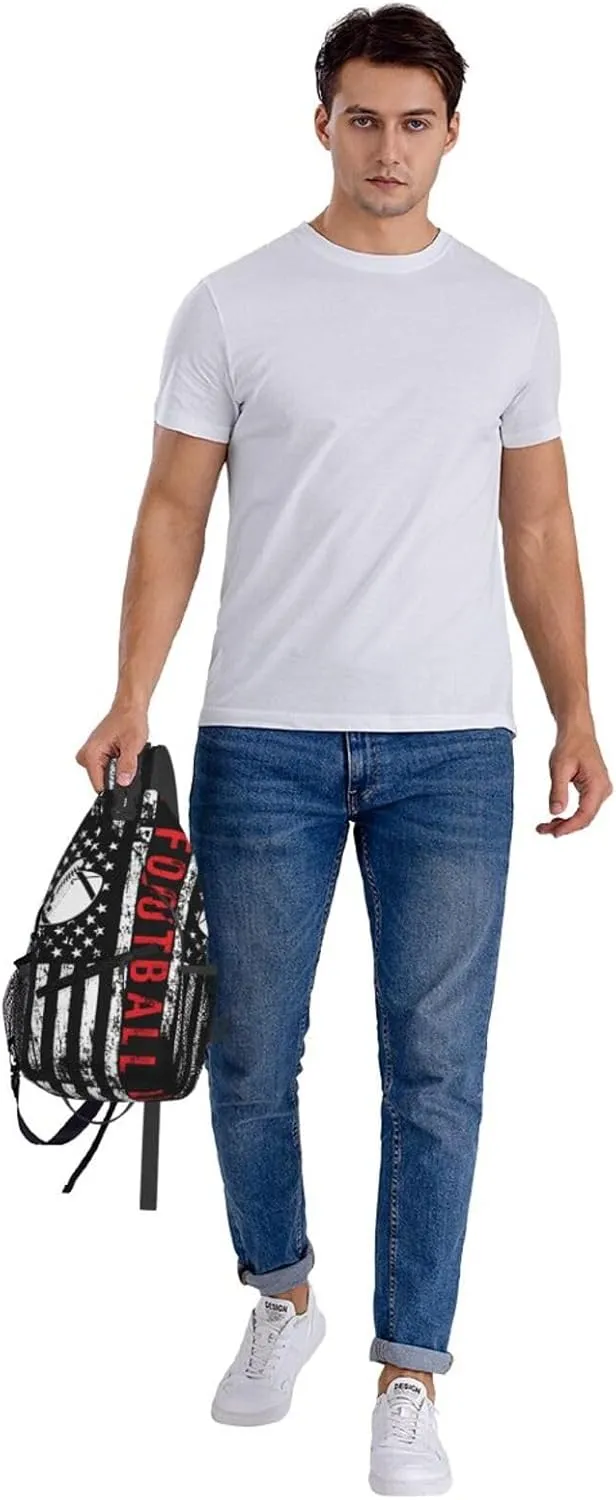 Football American Flag Sport Crossbody Sling Bag Chest Bags Casual Shoulder Backpack Sport Fanny Pack Gym Diagonally Daypack with Adjustable Strap for Running