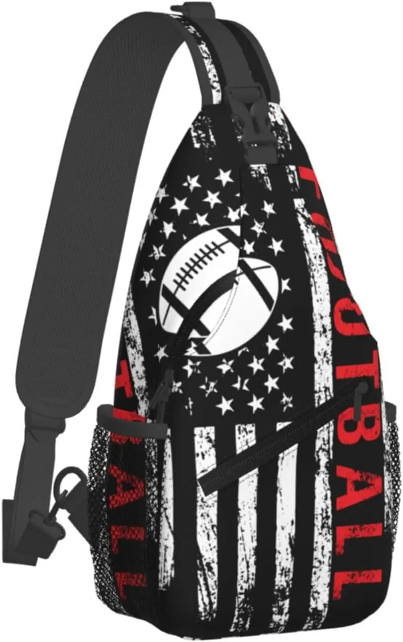 Football American Flag Sport Crossbody Sling Bag Chest Bags Casual Shoulder Backpack Sport Fanny Pack Gym Diagonally Daypack with Adjustable Strap for Running