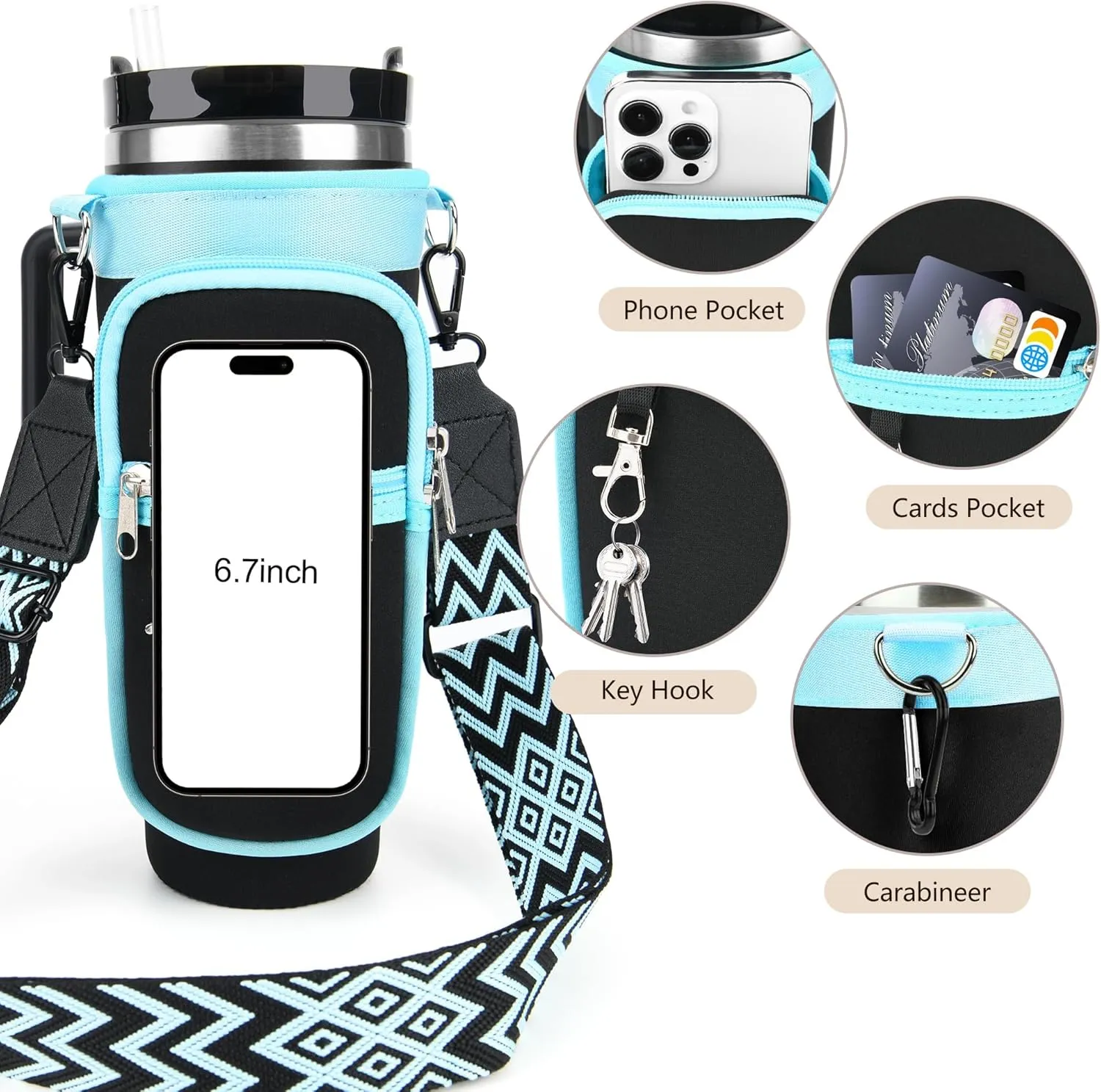 for Stanley Cup Accessories, Water Bottle Holder Carrier with Adjustable Strap for Carry All, Water Bottle Bag Pouch for Stanley 40 oz Tumbler with Handle, Birthday Gifts for Men Women