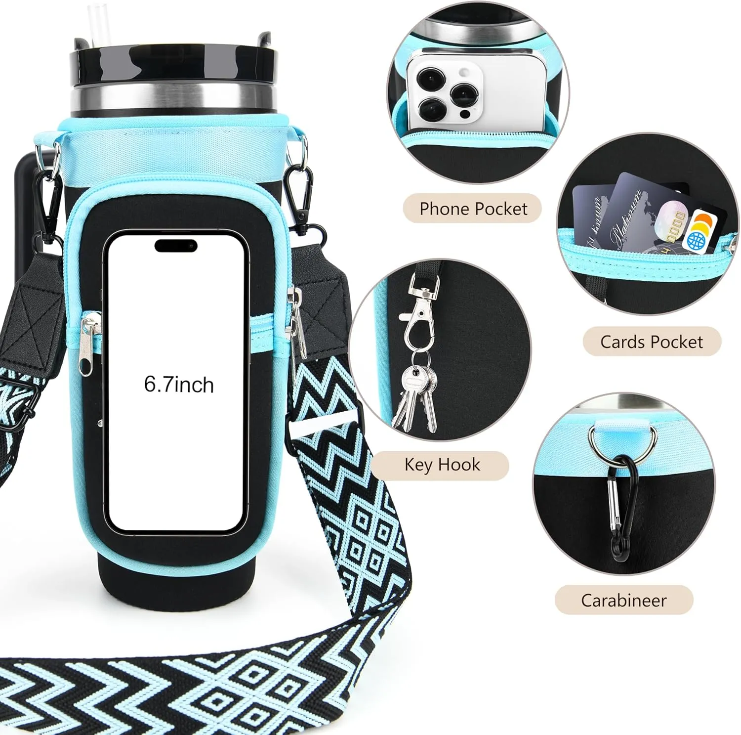 for Stanley Cup Accessories, Water Bottle Holder Carrier with Adjustable Strap for Carry All, Water Bottle Bag Pouch for Stanley 40 oz Tumbler with Handle, Birthday Gifts for Men Women
