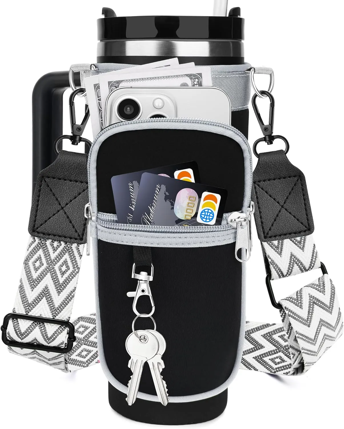 for Stanley Cup Accessories, Water Bottle Holder Carrier with Adjustable Strap for Carry All, Water Bottle Bag Pouch for Stanley 40 oz Tumbler with Handle, Birthday Gifts for Men Women