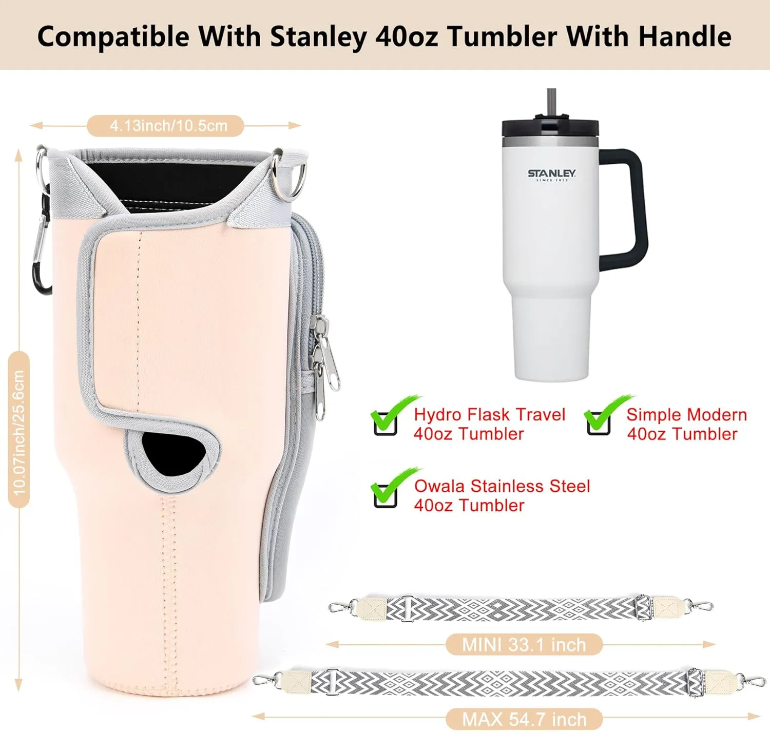 for Stanley Cup Accessories, Water Bottle Holder Carrier with Adjustable Strap for Carry All, Water Bottle Bag Pouch for Stanley 40 oz Tumbler with Handle, Birthday Gifts for Men Women