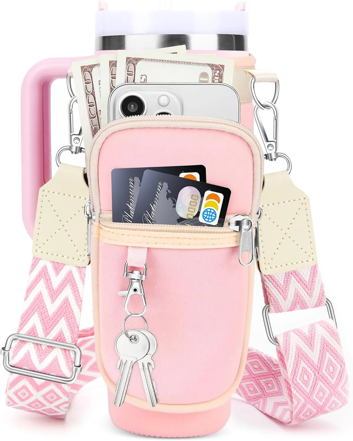 for Stanley Cup Accessories, Water Bottle Holder Carrier with Adjustable Strap for Carry All, Water Bottle Bag Pouch for Stanley 40 oz Tumbler with Handle, Birthday Gifts for Men Women