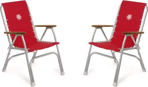 FORMA MARINE Boat Chairs High Back RED Deck Folding Marine Aluminum Teak Furniture Set of 2 M150R