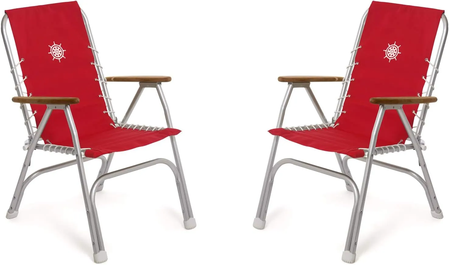 FORMA MARINE Boat Chairs High Back RED Deck Folding Marine Aluminum Teak Furniture Set of 2 M150R