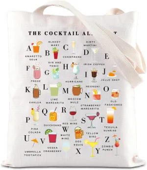 FOTAP Cocktails Collection Merch The Cocktail Alphabet Inspire Tote Bag Alcohol Drink Themed Handbag Bachelor Party Gift