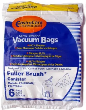 Fuller Brush FB-PTCAN  FB-SSCAN FB-PT2 Canister Vacuum Cleaner Bags- Replaces 06.155, 848 - 6 p/k