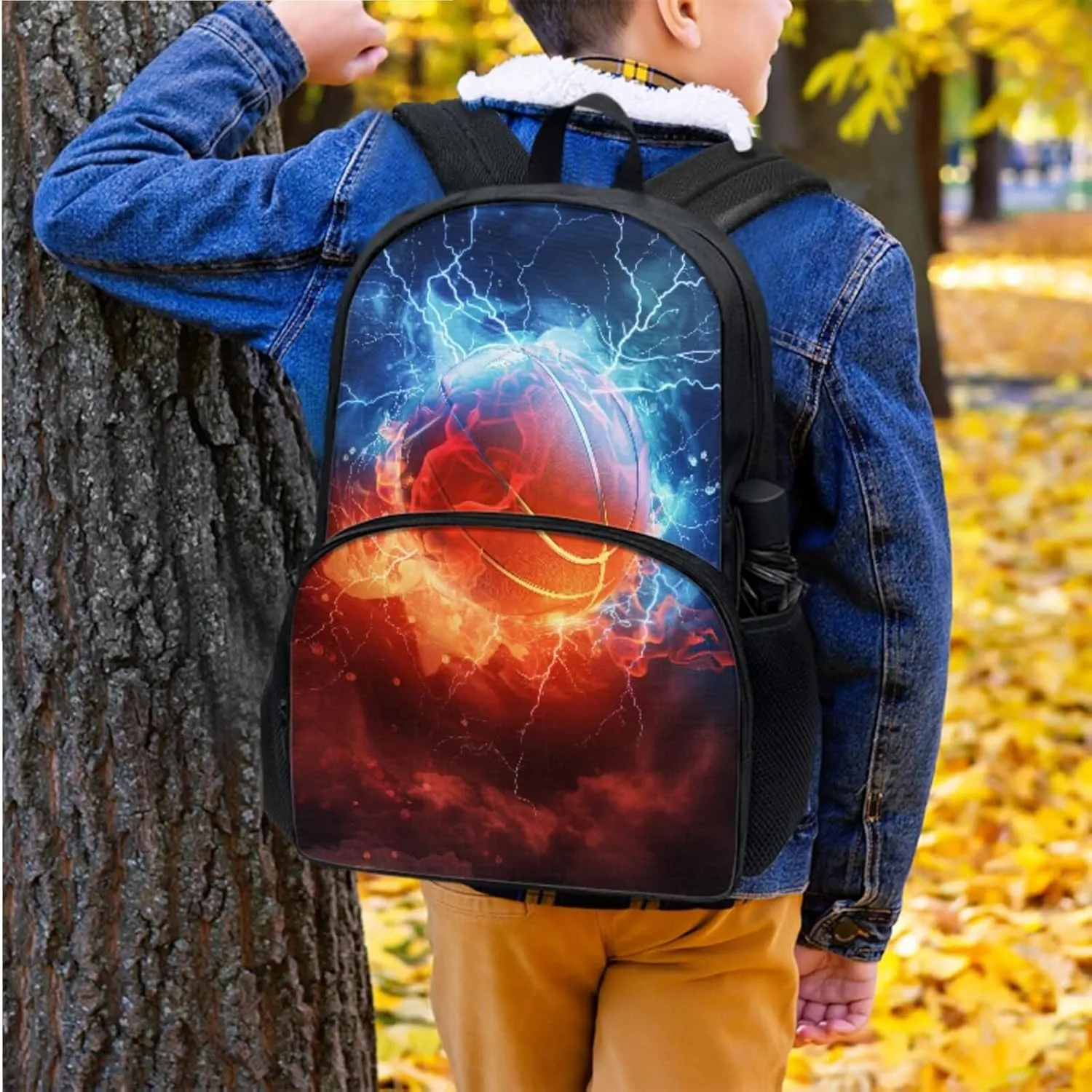 Funny Basketball Print Backpack for Girls 8-10 Elementary School Bag with Lunch Tote Bag Pencil Case Bottle Sleeve 4 in 1 Lightweight Backpack Purse Teens Camping Insulated Lunch Bag