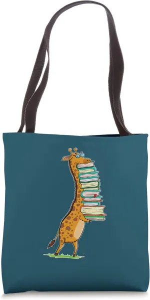 Funny Book Reading Giraffe I Love My Library Tote Bag
