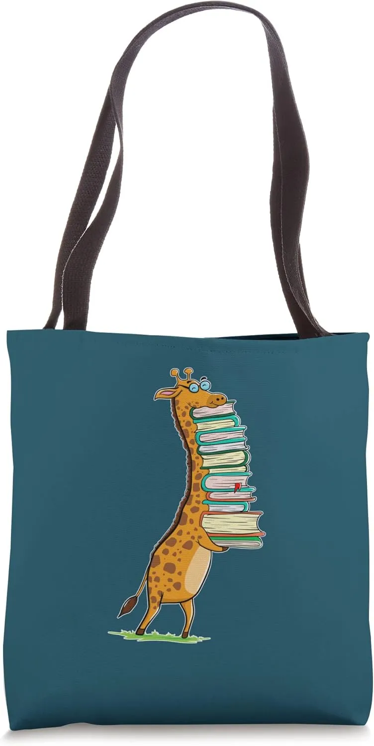 Funny Book Reading Giraffe I Love My Library Tote Bag