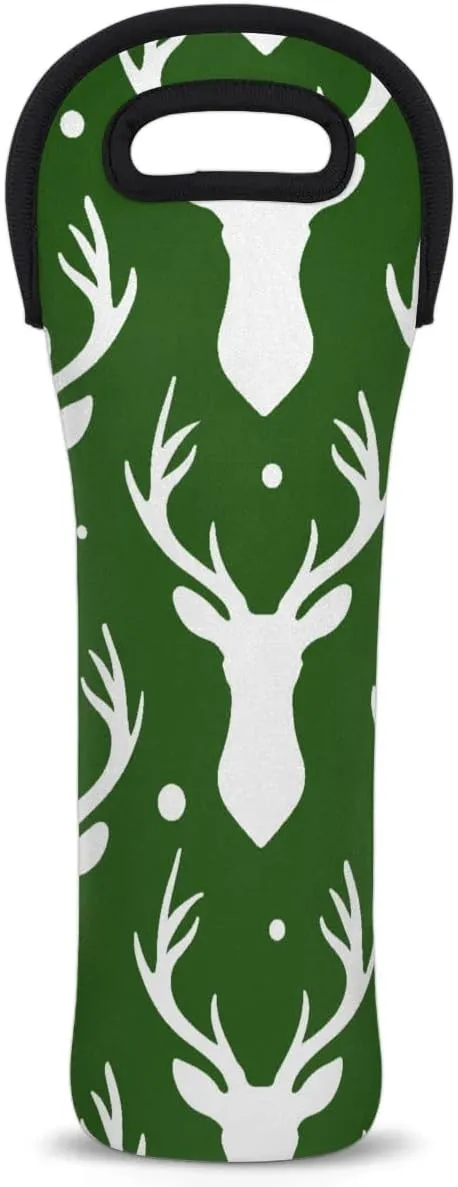 Funny Christmas Reindeer Theme Wine Gift Tote Bag Neoprene Single Bottle Holder 750ml Wine Carrier Bags for Travel Wedding Festival Favors 5.1 X 15.6 In
