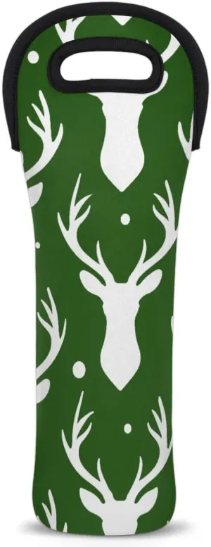 Funny Christmas Reindeer Theme Wine Gift Tote Bag Neoprene Single Bottle Holder 750ml Wine Carrier Bags for Travel Wedding Festival Favors 5.1 X 15.6 In