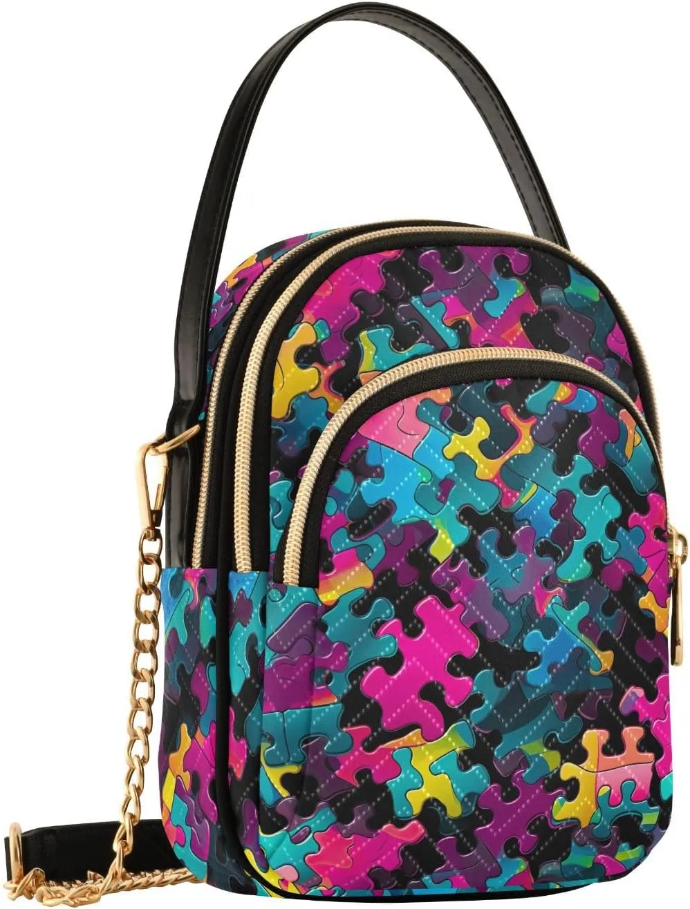 Funny Colorful Puzzle Pieces Pattern Small Crossbody Bags for Women Cell Phone Shoulder Purse Handbags Wallet 21215257