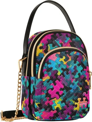 Funny Colorful Puzzle Pieces Pattern Small Crossbody Bags for Women Cell Phone Shoulder Purse Handbags Wallet 21215257