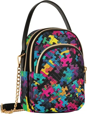Funny Colorful Puzzle Pieces Pattern Small Crossbody Bags for Women Cell Phone Shoulder Purse Handbags Wallet 21215258