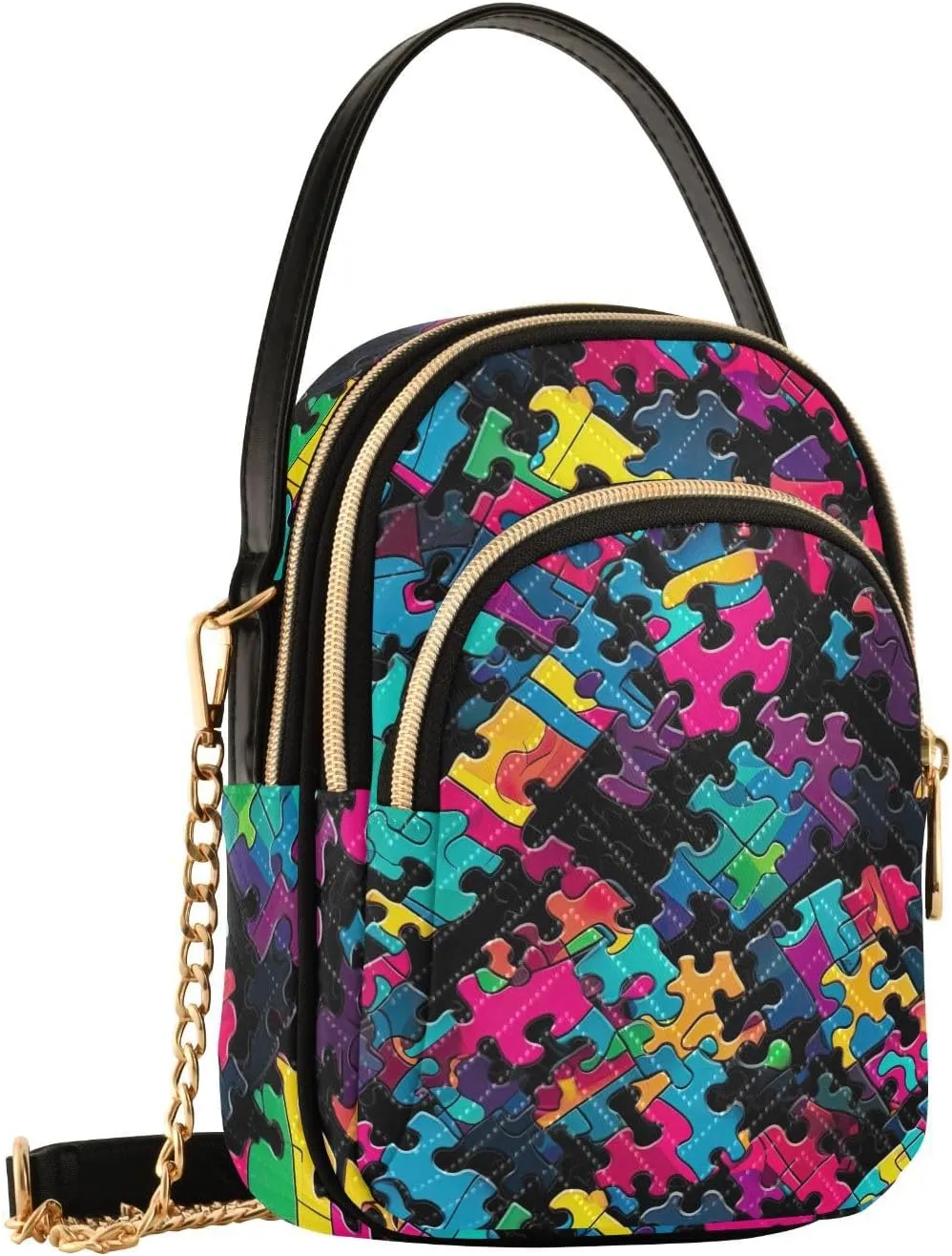 Funny Colorful Puzzle Pieces Pattern Small Crossbody Bags for Women Cell Phone Shoulder Purse Handbags Wallet 21215258
