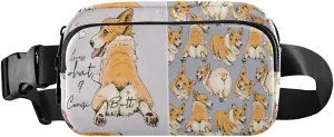 Funny Cute Welsh Corgi in a Different Poses Butt Humor Textile Adjustable Belt Running Bag, Crossbody Fanny Pack Waist Runners Bag Tote for Women Men Sports Hiking Fitness Exercise Gym Pouch