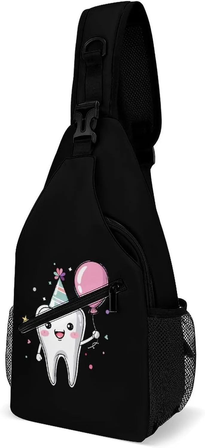 Funny Tooth Crossbody Bag Over Shoulder Sling Backpack Casual Cross Chest Side Pouch 38x20cm