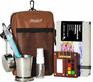 Funto Mini Watercolor Paint Set, All-In-One Walnut Wood 8-Color Premium Pocket Travel Paint Kit, with Crossbody Bag, Watercolor Journal, Metal Clip, Paint Water Cup, Water Brush, Ideal for Art Lovers