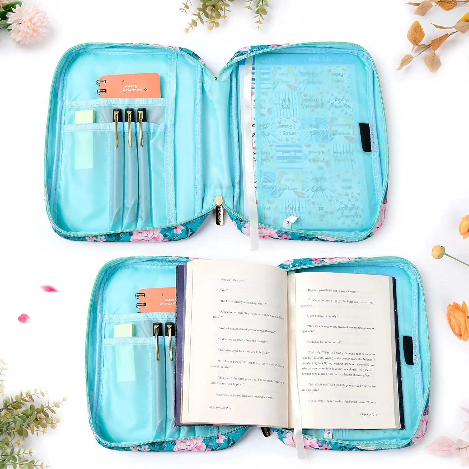 G-LEAF Bible Cover Case/Book Cover, Bible Case for Women Girls, Bible Cover Bags Floral Pattern With Handle Fits for Standard Size Bible, 9.5x6.7x2.5 In