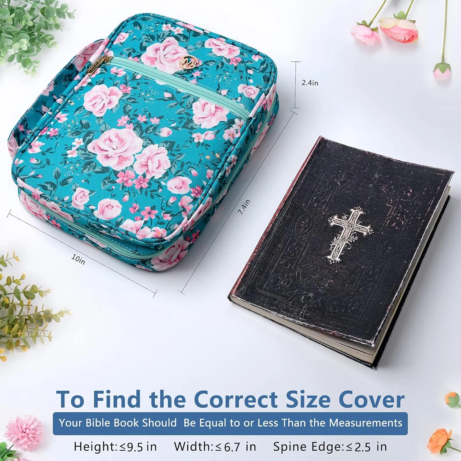 G-LEAF Bible Cover Case/Book Cover, Bible Case for Women Girls, Bible Cover Bags Floral Pattern With Handle Fits for Standard Size Bible, 9.5x6.7x2.5 In
