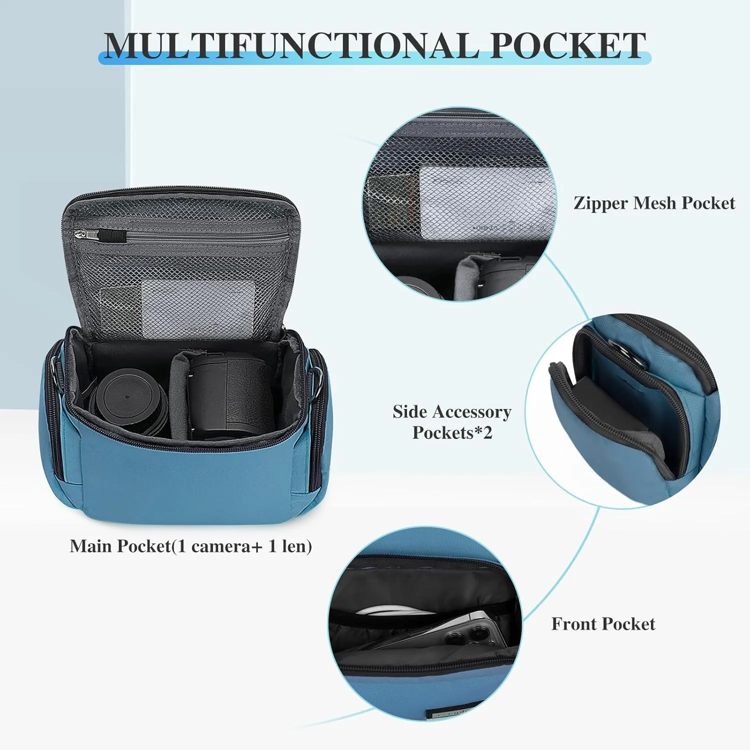 G-raphy Camera Bag Camera Messenger Bags Teal with Removable Dividers and Straps for Dslr SLR Cameras and other Accessories (Teal)