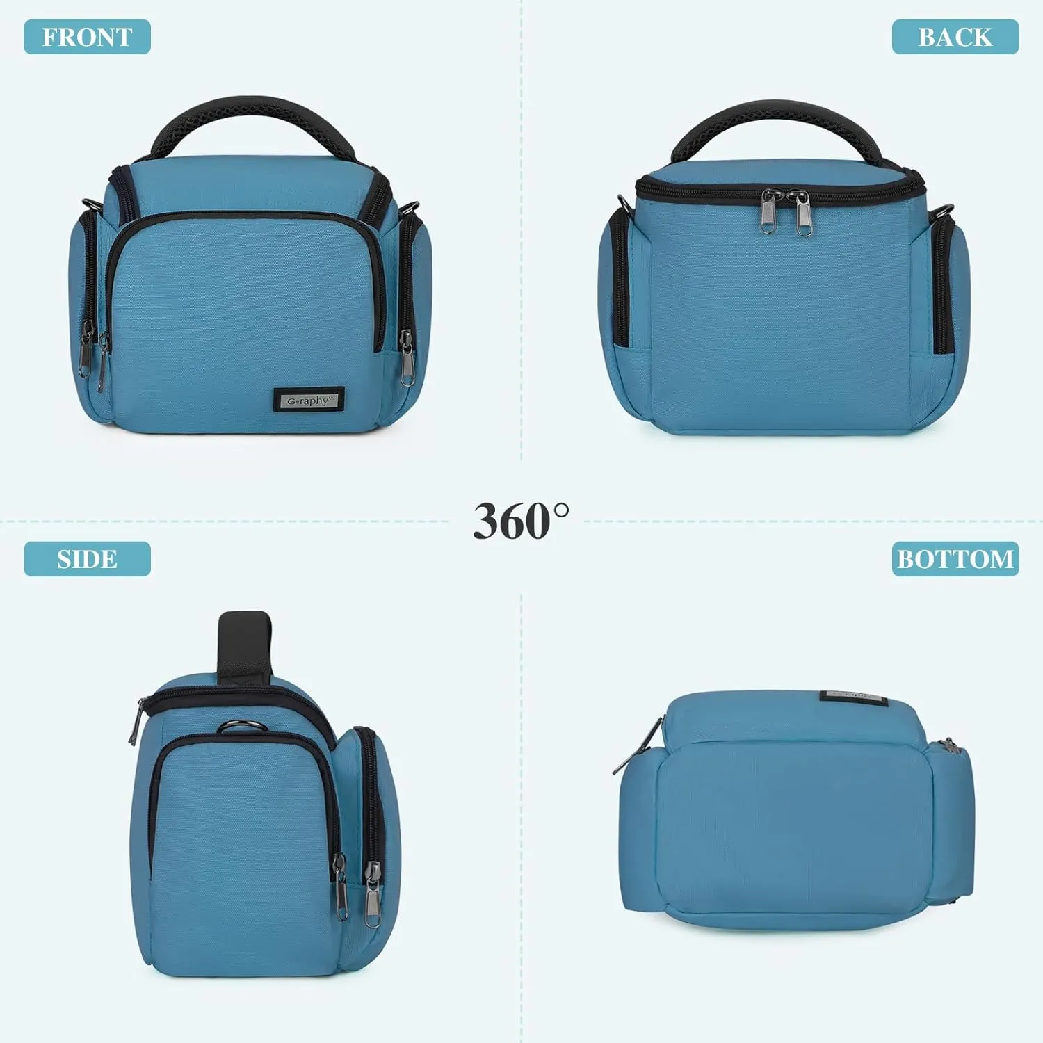 G-raphy Camera Bag Camera Messenger Bags Teal with Removable Dividers and Straps for Dslr SLR Cameras and other Accessories (Teal)