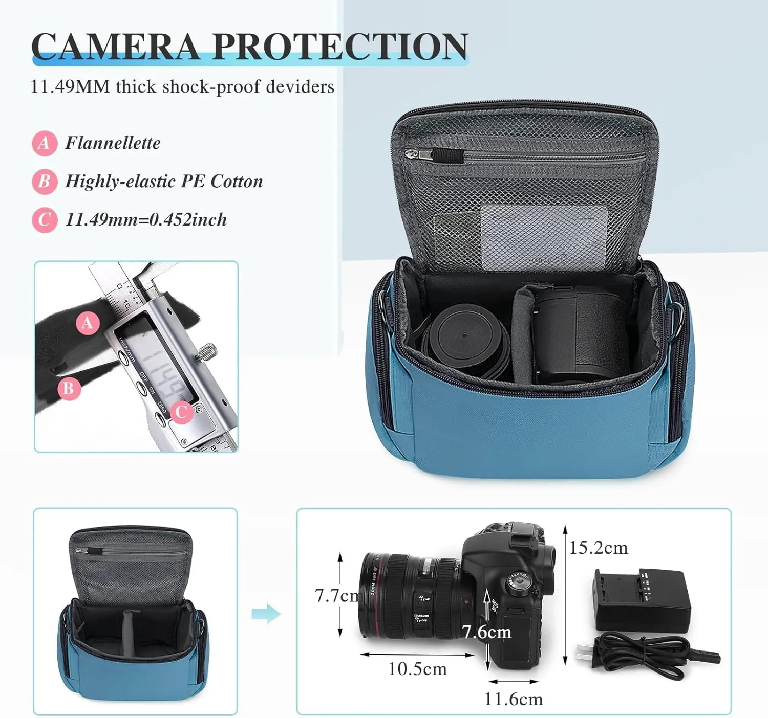 G-raphy Camera Bag Camera Messenger Bags Teal with Removable Dividers and Straps for Dslr SLR Cameras and other Accessories (Teal)