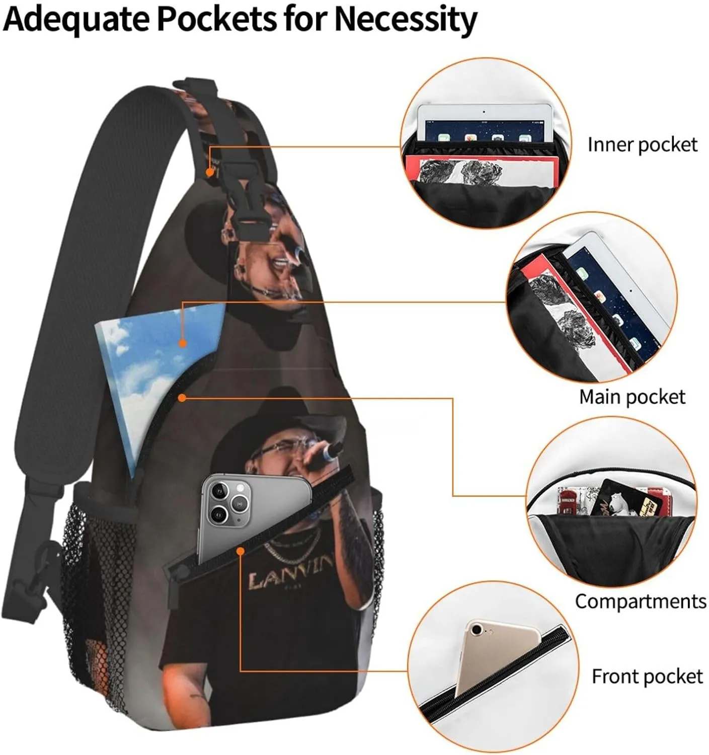 G-rupo Frontera men's casual crossbody bag, chest crossbody bag for heat dissipation without accumulation Black