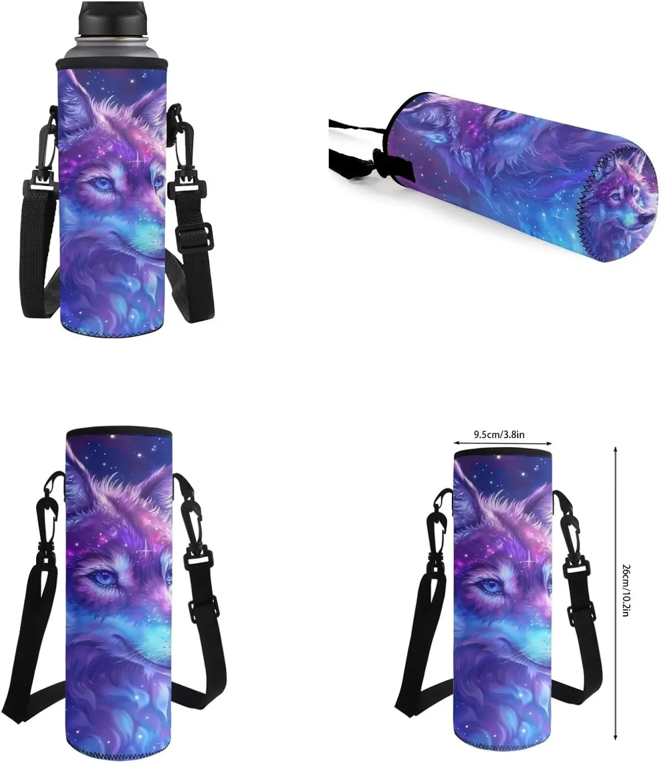 Galaxy Wolf 4pcs School Supplies Kids Book Bags Backpack Set Preschool Primary Middle Boys Girls Bookbag with Water Bottle Sleeve Lunch Box Pencil Case for Picnic Sports Hiking