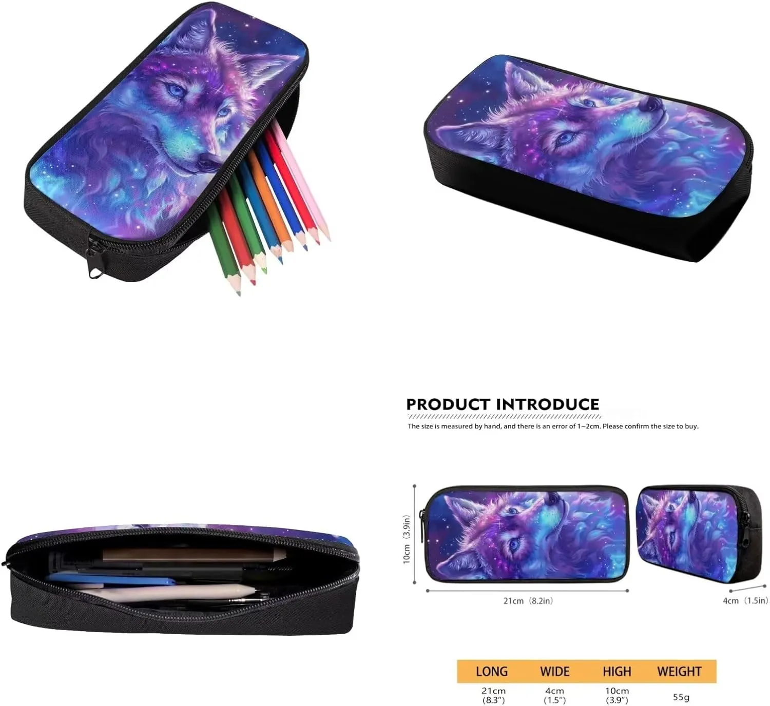 Galaxy Wolf 4pcs School Supplies Kids Book Bags Backpack Set Preschool Primary Middle Boys Girls Bookbag with Water Bottle Sleeve Lunch Box Pencil Case for Picnic Sports Hiking