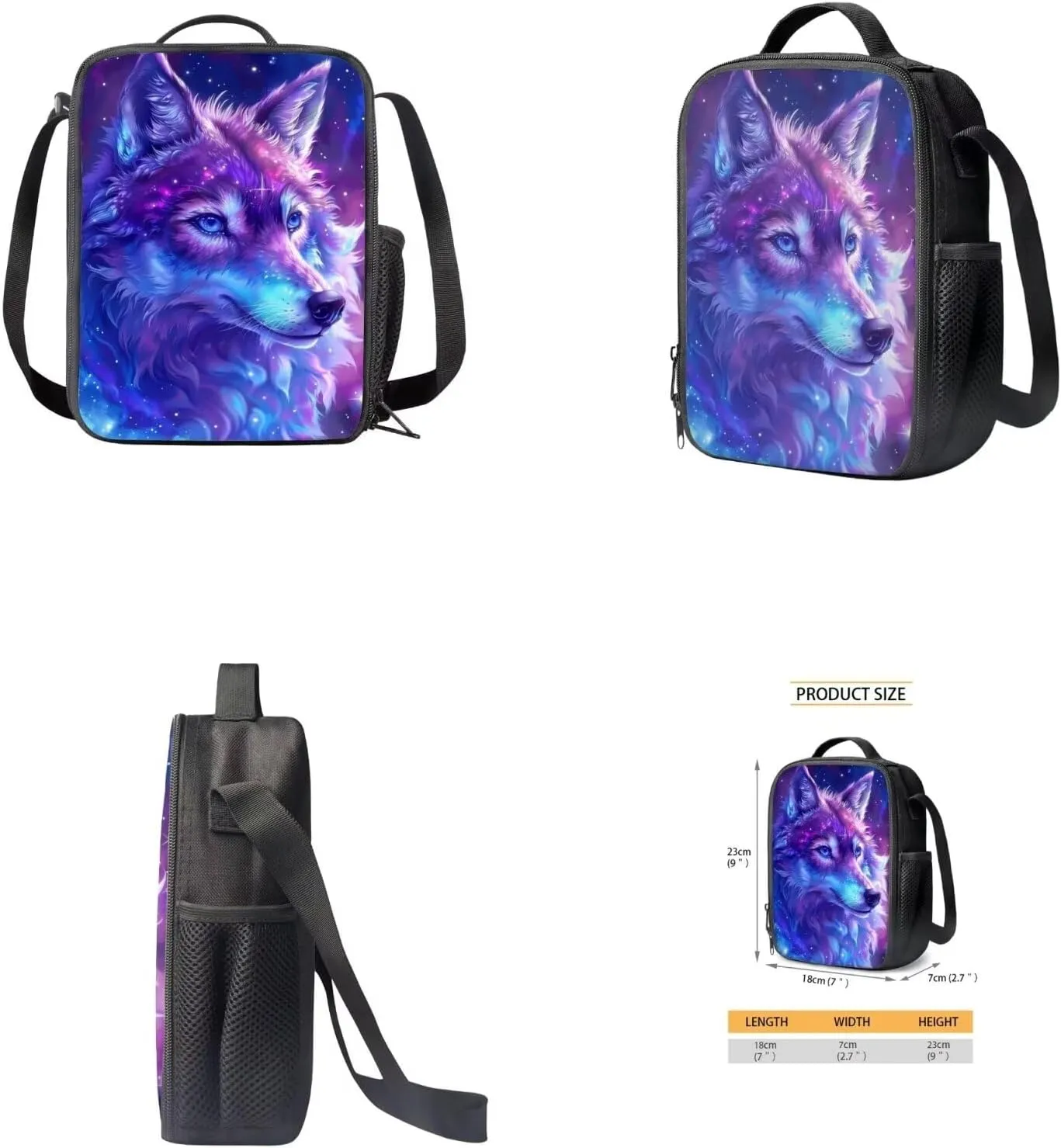 Galaxy Wolf 4pcs School Supplies Kids Book Bags Backpack Set Preschool Primary Middle Boys Girls Bookbag with Water Bottle Sleeve Lunch Box Pencil Case for Picnic Sports Hiking