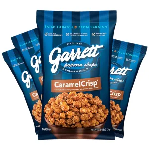 Garrett Popcorn CaramelCrisp, 7.5oz, 4 Bags,​ Caramel Gourmet Popcorn, Gluten Free, Sweet Snack, Popped Popcorn Bags