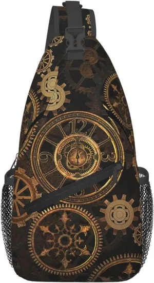 Gears Clock Bronze Century Print Cross Chest Bag Diagonally,Sling Bag,Shoulder Bag For Travel, Hiking, Work