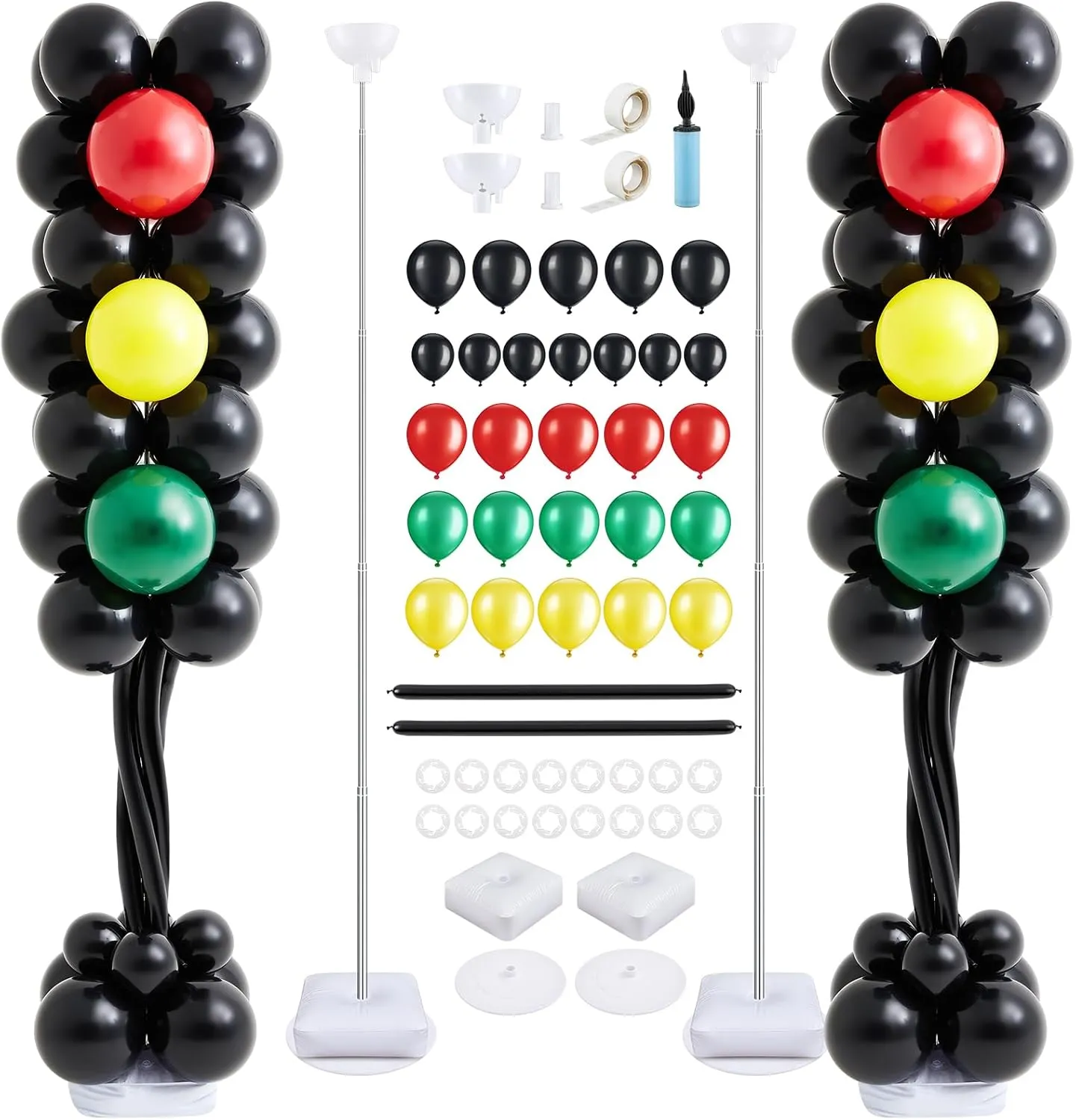 Gejoy 2 Sets Traffic Light Balloons Column Stand Kit for Race Car Party Decoration 6.5 ft Adjustable Metal Tube with 160 Traffic Light Theme Latex Balloons for Traffic Light Transportation