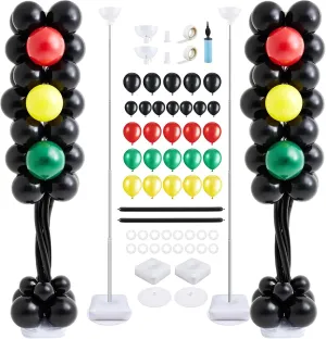 Gejoy 2 Sets Traffic Light Balloons Column Stand Kit for Race Car Party Decoration 6.5 ft Adjustable Metal Tube with 160 Traffic Light Theme Latex Balloons for Traffic Light Transportation