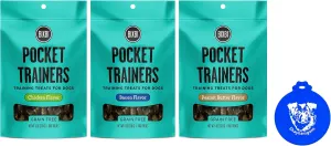 Generic Bixbi Pocket Trainers Grain Free Dog Training Treats in 3 Flavors: (1) Peanut Butter,(1) Bacon and (1) Chicken (3 Bags Total,6 Ounces Each) Plus Silicone Lid