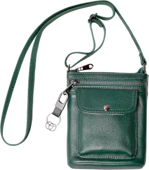 Genuine Leather Adjustable Small Crossbody Phone Purses Key Ring Strap, Travel Zipper Shoulder Handbags, Pockets Credit Card