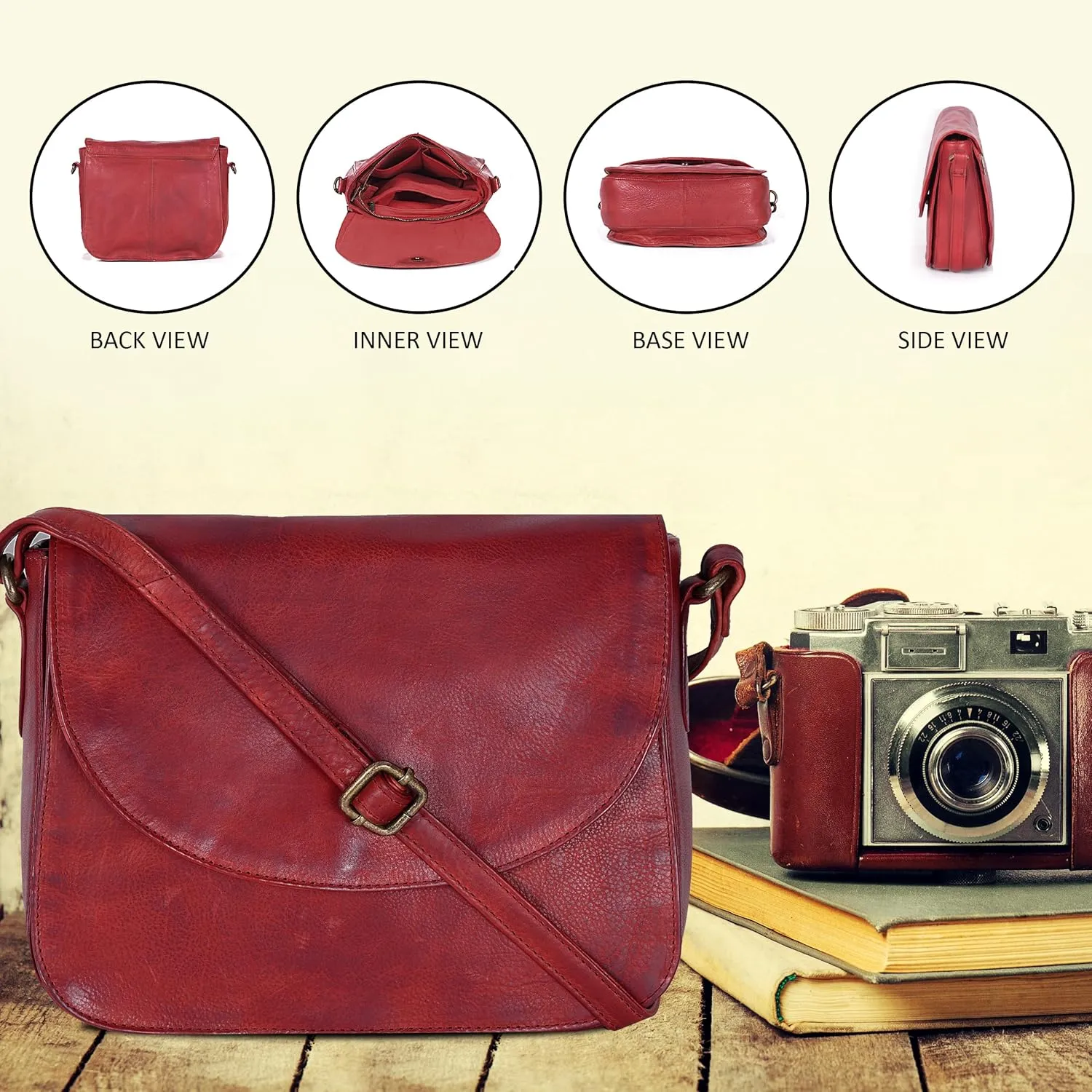 Genuine Leather Shoulder Crossbody Purse For Women with Adjustable Strap, Mobile Pocket & Outside & Inside Zipper