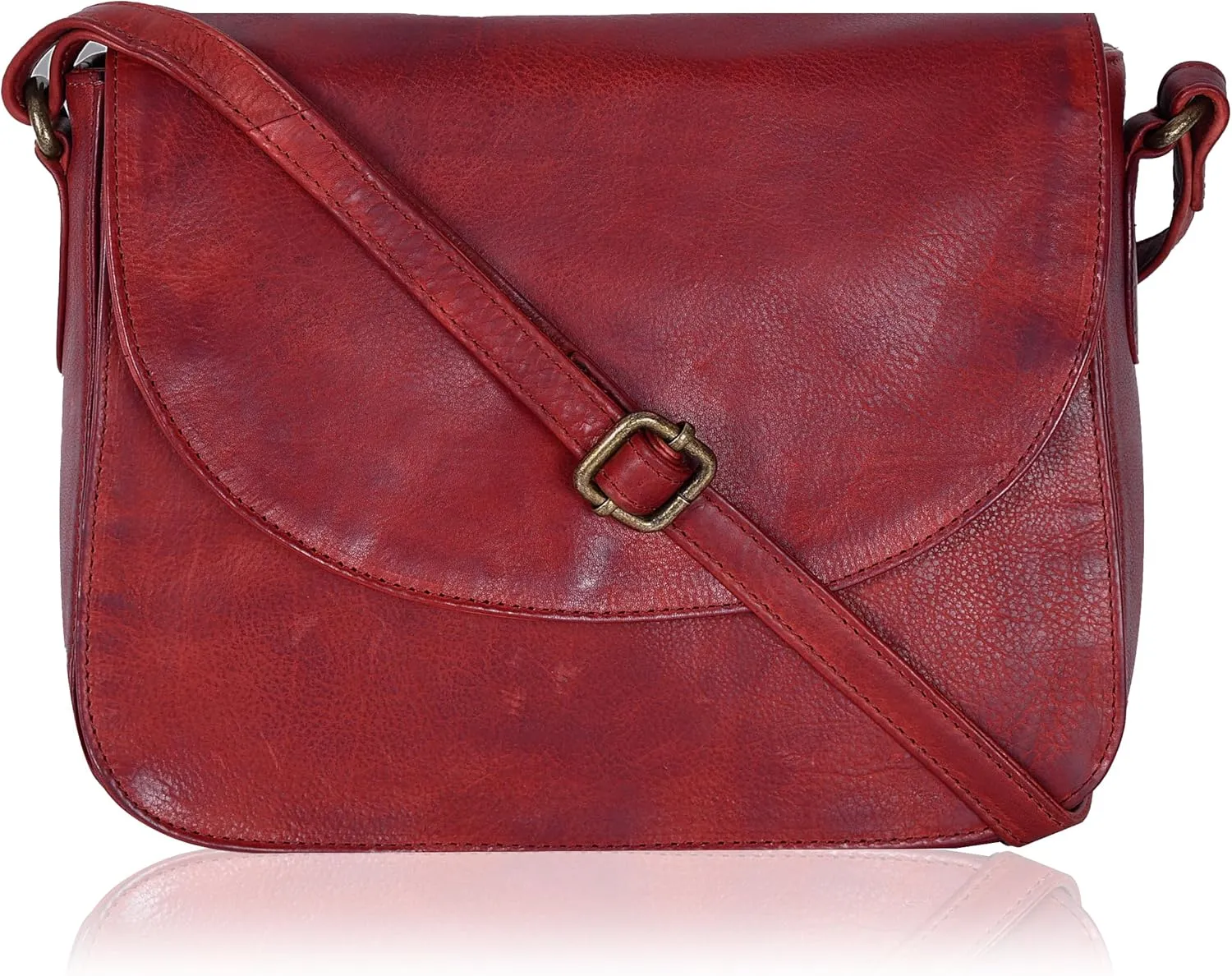 Genuine Leather Shoulder Crossbody Purse For Women with Adjustable Strap, Mobile Pocket & Outside & Inside Zipper