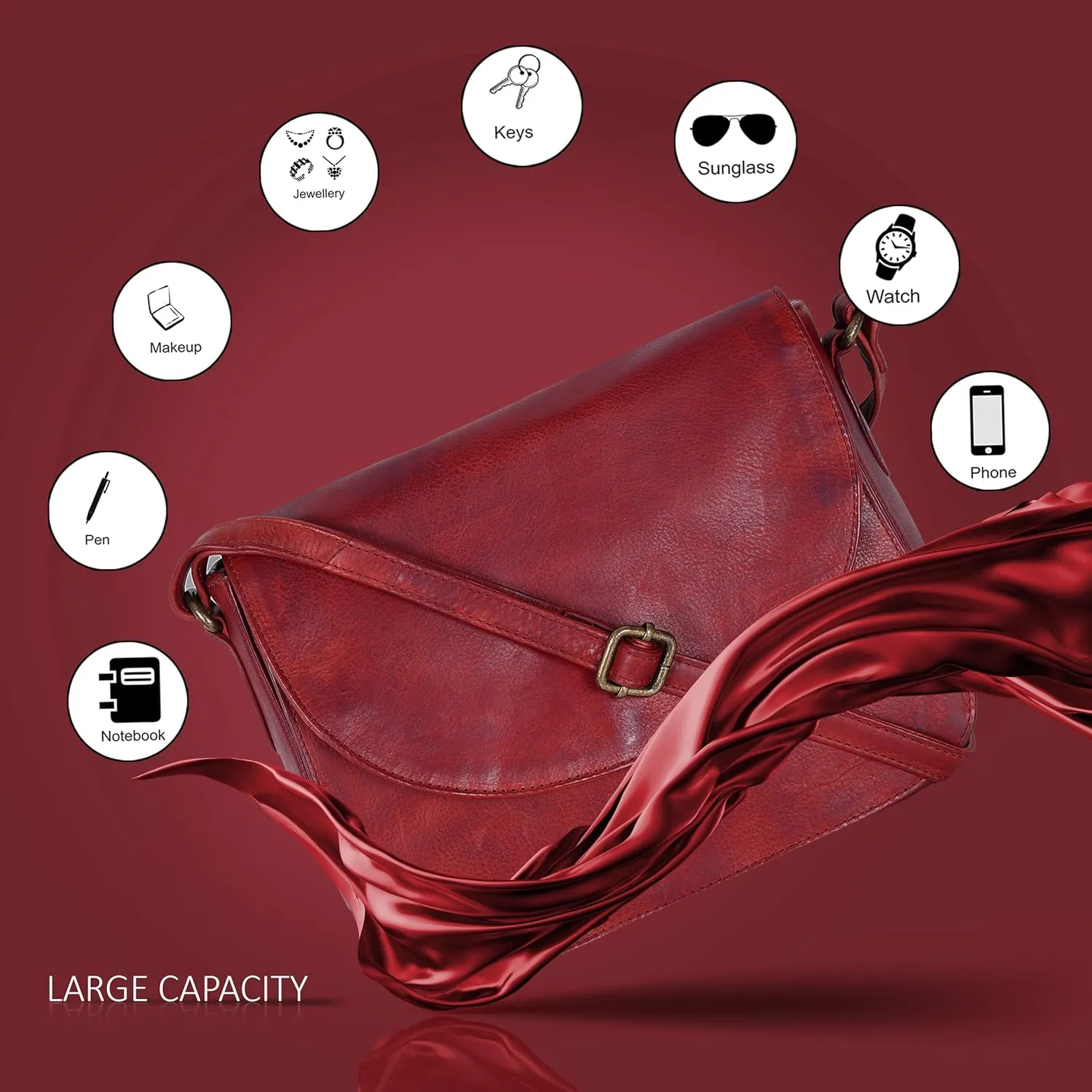 Genuine Leather Shoulder Crossbody Purse For Women with Adjustable Strap, Mobile Pocket & Outside & Inside Zipper