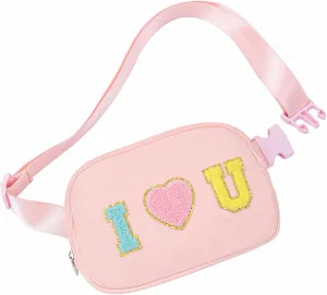 Gifts for Girls 3 4 5 6 7 8 9 10 11 12 Year Old Teens Kids Daughter Sister Gifts for Women ，Letter Patch Fanny Pack Belt Bag Cute Stuff for Girls Women Teen Trendy Crossbody Bags (Pink)