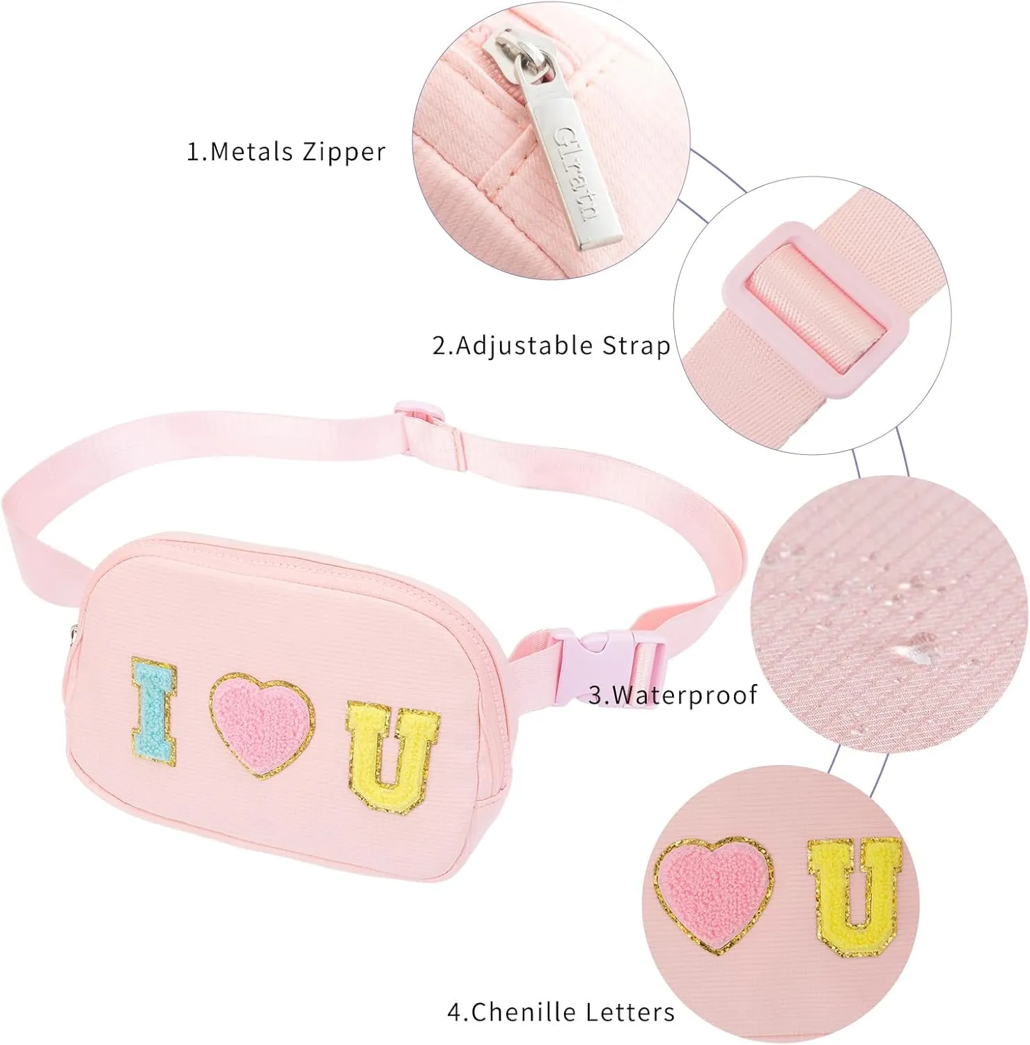 Gifts for Girls 3 4 5 6 7 8 9 10 11 12 Year Old Teens Kids Daughter Sister Gifts for Women ，Letter Patch Fanny Pack Belt Bag Cute Stuff for Girls Women Teen Trendy Crossbody Bags (Pink)