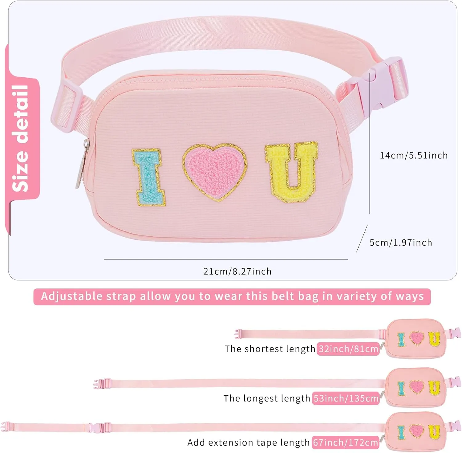Gifts for Girls 3 4 5 6 7 8 9 10 11 12 Year Old Teens Kids Daughter Sister Gifts for Women ，Letter Patch Fanny Pack Belt Bag Cute Stuff for Girls Women Teen Trendy Crossbody Bags (Pink)